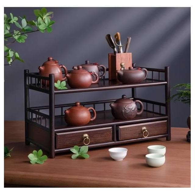 桌面茶具置物架茶架子小型博古架茶臺實木中式茶葉展示櫃茶桌擺件