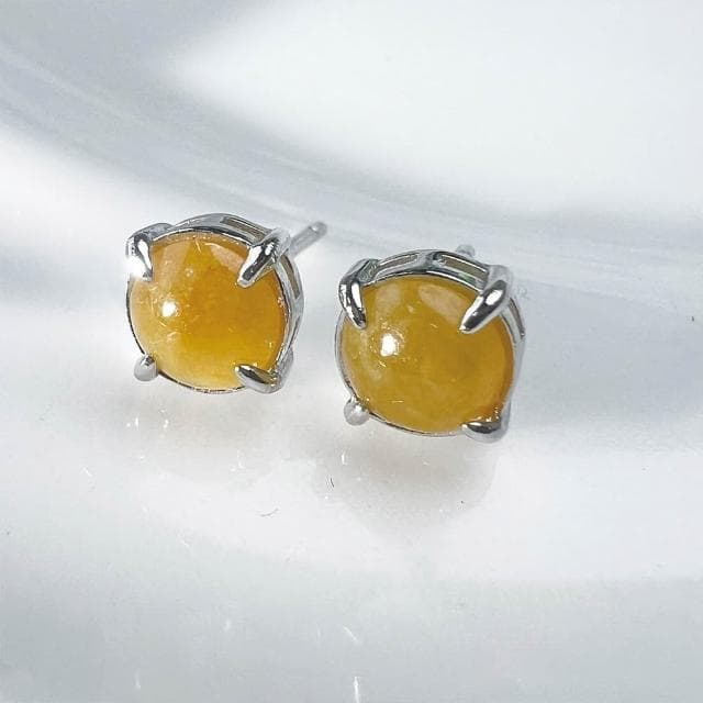 【玉我翡翠】黃翡 耳針 耳釘 925純銀耳飾 M1861*1 緬甸A貨翡翠【玉我翡翠】耳環 純銀飾品