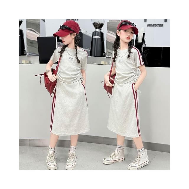 【Arbea】中大童120-170碼童裝夏季女童裙子套裝夏裝中大童短袖上衣半身裙兒童學院風兩件套【C1213】