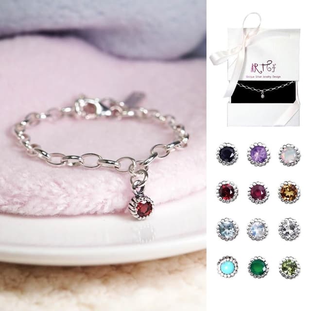 【ART64】寶寶純銀手鍊 彌月禮盒 12款天然石任選 新生兒禮物/兒童生日禮推薦(附提袋與擦銀布)