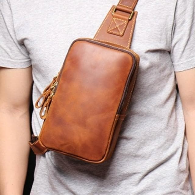 【巴黎精品】紐約精品 父親節禮物 現貨+預購 真皮胸背包胸包真皮革側背包隨身包包-復古頭層牛皮單肩男包包2色a1js22