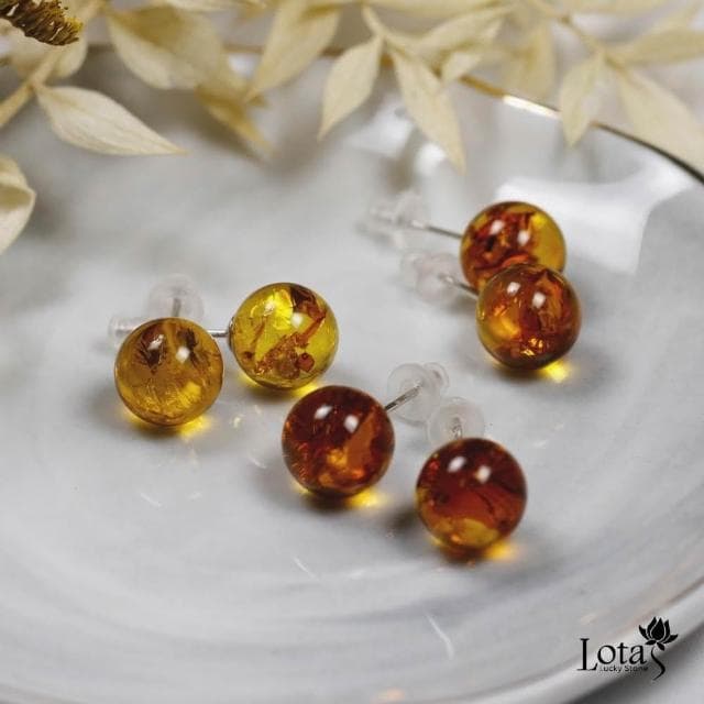 琥珀精靈 Lotas 波羅的海花珀 耳針式耳飾 限時特惠