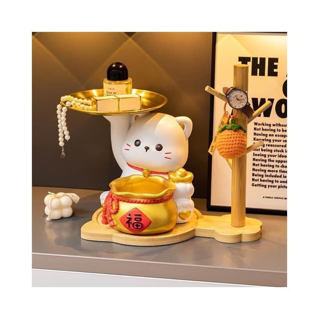 優選 招財貓鑰匙收納擺件 玄關擺件 招財貓入戶擺設 客廳裝飾品 搬傢喬遷新居禮物 招財納福收納擺件 放鑰匙 鑰匙收納
