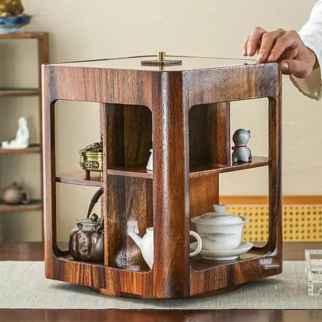 南北胡桃木素音旋轉玻璃收納閣 茶具茶杯置物架 茶臺多層收納櫃