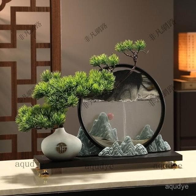 漫生活新中式流沙畫 迎客鬆 發財樹 招財擺飾 入厝禮物 客廳擺飾 喬遷禮品 玄關擺件 居傢裝飾 交換禮物