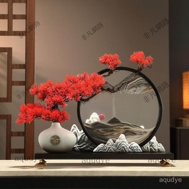 漫生活新中式流沙畫 迎客鬆 發財樹 招財擺飾 入厝禮物 客廳擺飾 喬遷禮品 玄關擺件 居傢裝飾 交換禮物