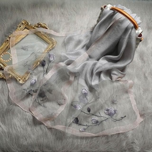 【巴黎精品】現貨+預購 絲質絲巾羊毛圍巾-花朵刺繡紗巾絲滑女配件6色a1gt2