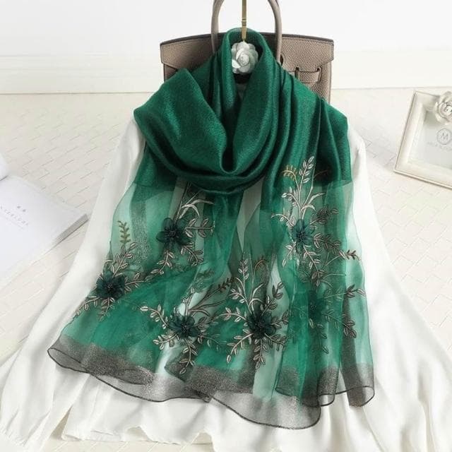 【巴黎精品】現貨+預購 絲質絲巾羊毛圍巾-絲滑刺繡紗巾三瓣草女配件5色a1gt9