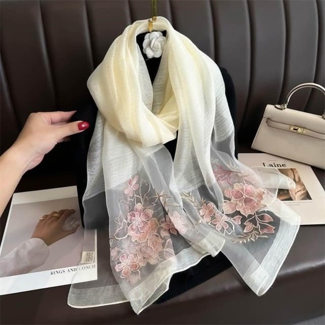 【巴黎精品】現貨+預購 絲質絲巾羊毛圍巾-絲滑繡花紗巾氣質女配件12色a1gt23