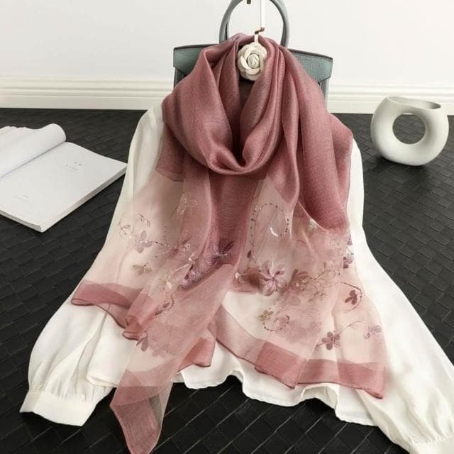 【巴黎精品】現貨+預購 絲質絲巾羊毛圍巾-薄款繡花紗巾絲滑女配件9色a1gt28