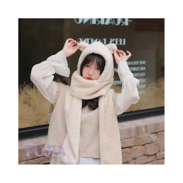  保暖熊熊圍巾 小熊圍巾 女圍巾 帽圍脖 保暖 毛毛圍巾 絨毛圍巾 日系圍巾