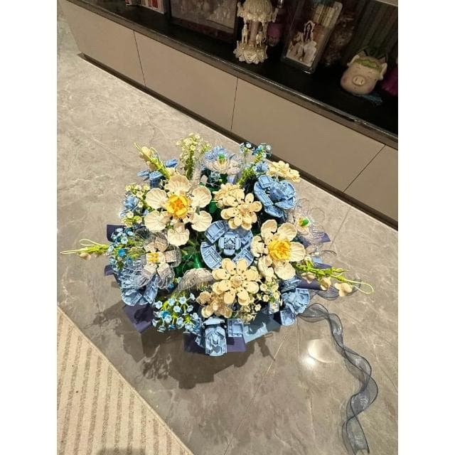 中国积木玫瑰花抱抱桶花束拼装玩具永生花桌面摆件女朋友生日礼物