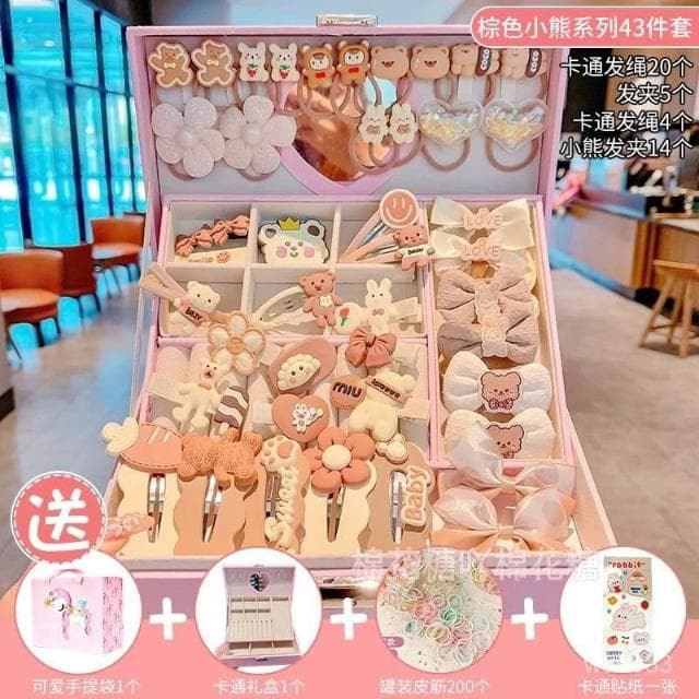 兒童髮夾女2025新款小女孩生日禮物高端首飾盒女童髮飾61套裝禮盒