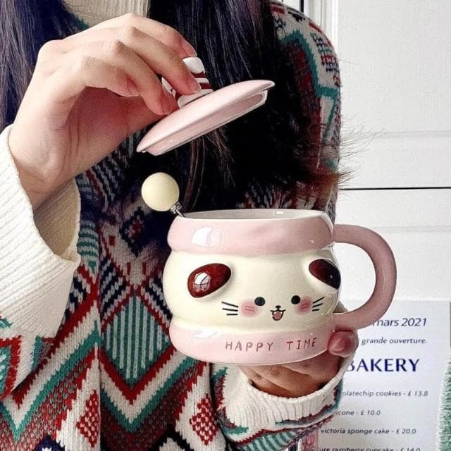 漫生活ins可愛馬克杯少女心高顔值陶瓷杯帶蓋勺咖啡杯生日禮物情侶有蓋