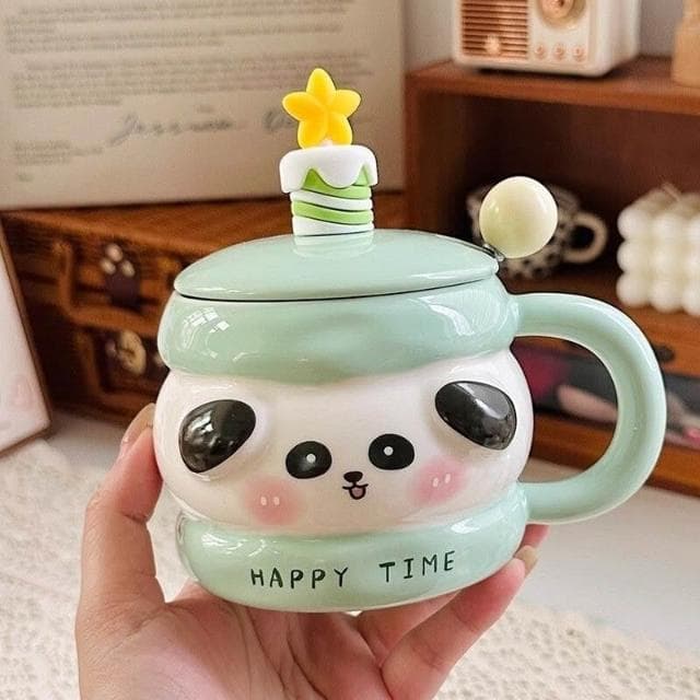 漫生活ins可愛馬克杯少女心高顔值陶瓷杯帶蓋勺咖啡杯生日禮物情侶有蓋