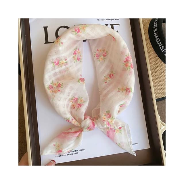 梵花 絲巾女棉麻小方巾韓版甜美粉碎花包頭巾防曬裝飾拍照空調房披肩潮