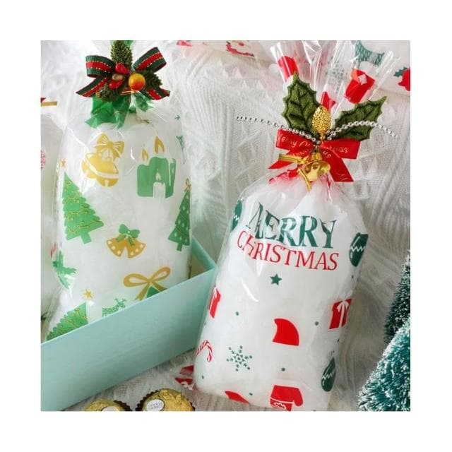 嚴選SHOP 48入 13*27cm 聖誕圖案 平口袋 聖誕禮物袋 耶誕節包裝袋 聖誕節包材 糖果餅乾袋 X179