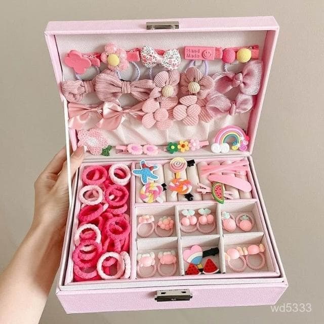 韓版兒童紫色髮飾禮盒套裝女孩公主髮卡女童頭飾寶寶首飾生日禮物