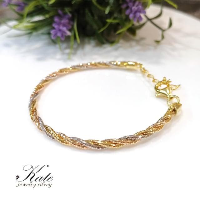【KATE】銀飾 義大利經典三色K金編織純銀手鍊 K金手鍊 玫瑰金手鍊 編織手鍊 純銀手鍊 生日禮物 情人禮物