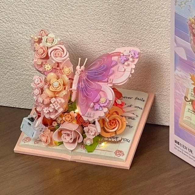 蝴蝶積木永生花成人小顆粒拼裝玩具生日蛋糕送生日禮物