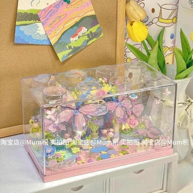 佳奇蝴蝶積木永生花房子成人小顆粒拼裝玩具送女孩系列生日禮物