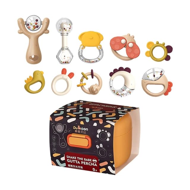 【JoyBaby】新生兒牙膠搖鈴 可愛造型聲響玩具套組 嬰兒玩具 彌月禮物
