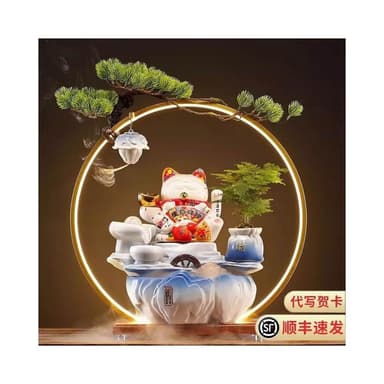 招財貓迴圈流水生財裝飾擺件客廳發財貓公司吧臺店鋪桌面開業送禮