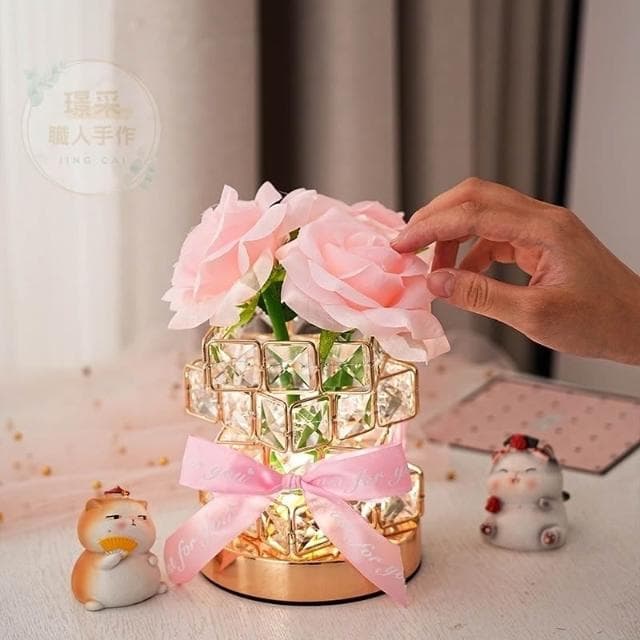 【璟采職人】玫瑰花小夜燈 DIY材料包 玫瑰冰塊燈 diy禮物 桌面擺件 夜燈 氛圍燈 玫瑰燈裝飾燈 生日禮物聖誕禮物