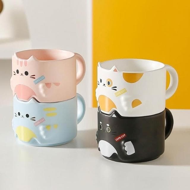 台灣現貨 可愛 貓咪 創意 陶瓷  情侶 對杯 馬克杯 水杯 咖啡杯 早餐杯 奶茶杯 沖泡 禮品 伴手禮 情人節 生日