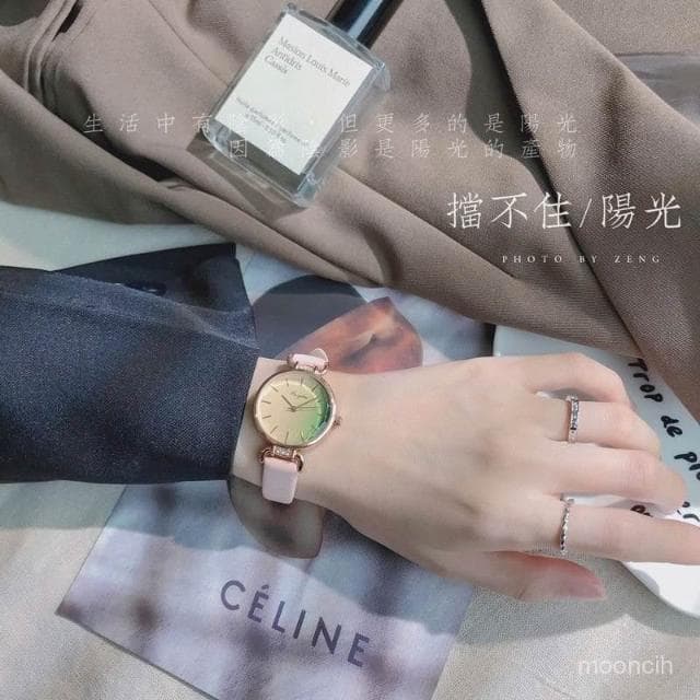 偉偉有道 手錶女款學生簡約氣質文藝時尚輕奢漸變色山茶花高顔值高級感手錶