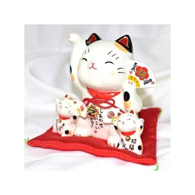 野馬日式雜貨 金運萬來三招財貓 彩繪陶器吉祥物 日本藥師窯出品 貯金箱 16cm kc452