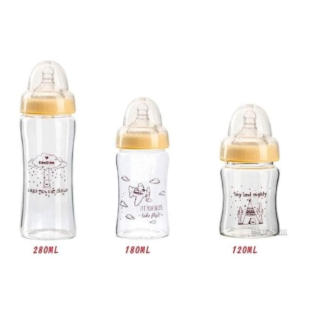 PIYOPIYO 黃色小鴨黃色小鴨 寬口徑葫蘆玻璃奶瓶 120ML 180ML 280ml(寬口徑葫蘆玻璃奶瓶)