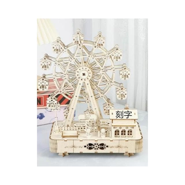 音樂盒 木制diy手工音樂盒 音樂盒 木制機械旋轉摩天輪 木質拼裝生日禮物女