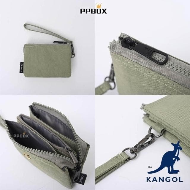 【KANGOL】英國 袋鼠 零錢包  61251785(錢包 三層 皮夾 短夾 尼龍 防潑水 防水 多夾層 手拿包)