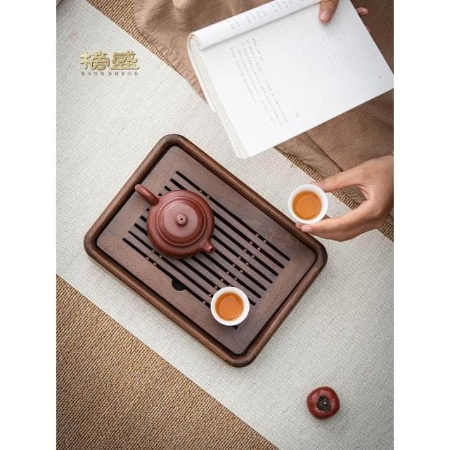 榜盛胡桃木茶盤小型家用茶臺一人儲水排水茶海茶具託盤實木幹泡盤