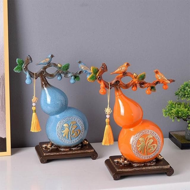 新中式葫蘆擺件 招財進寶樹脂工藝 客廳柿柿如意裝飾品 喬遷新居禮物 葫蘆擺件 新中式家居玄關酒櫃裝飾品DYT