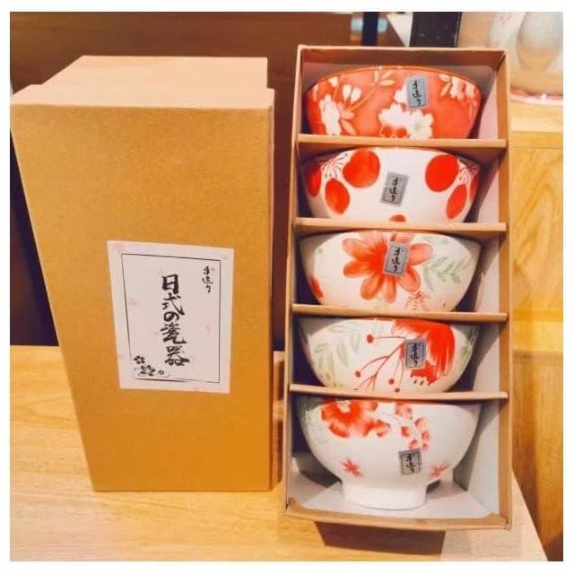 台灣現貨  日式 手繪 家用 碗具 餐具 套裝 陶瓷 飯碗禮盒 伴手禮 禮品 五碗禮盒 滿月 喬遷 開業 送禮 春節