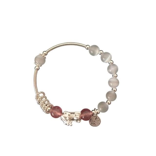 【開運堂】🔥現貨🔥貔貅手鍊貔極泰來福氣滿滿貓眼石粉晶貔貅福牌銅鍍銀串珠手鍊女錦鯉大王