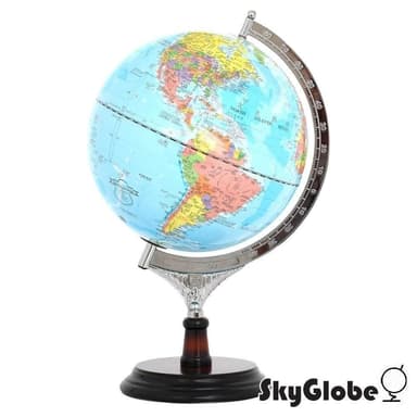 【SkyGlobe】10吋行政藍色海洋木質地球儀中英文對照/附燈 台灣製造 開學禮 入厝禮 生日禮 禮物