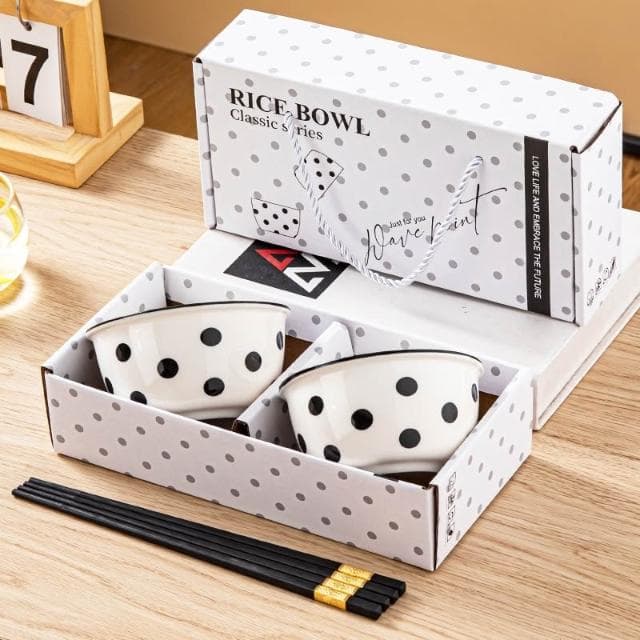 簡約 兩碗兩筷 陶瓷碗 禮盒 禮品 波點碗 黑白 米飯碗 湯碗 沙拉碗 陶瓷 陶瓷禮盒 送禮 喬遷禮 滿月禮 商務 活動