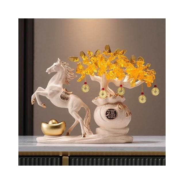 馬到成功發財樹搖錢樹擺件客廳辦公室高檔招財馬裝飾喬遷開業禮品