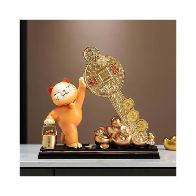 財富金鑰匙招財貓擺件客廳酒櫃辦公室前臺收銀臺裝飾喬遷開業禮物