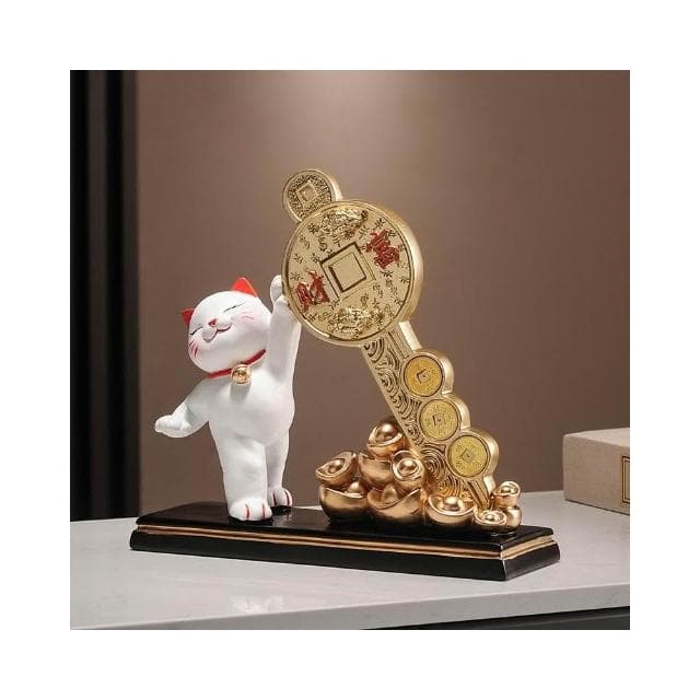 財富金鑰匙招財貓擺件客廳酒櫃辦公室前臺收銀臺裝飾喬遷開業禮物