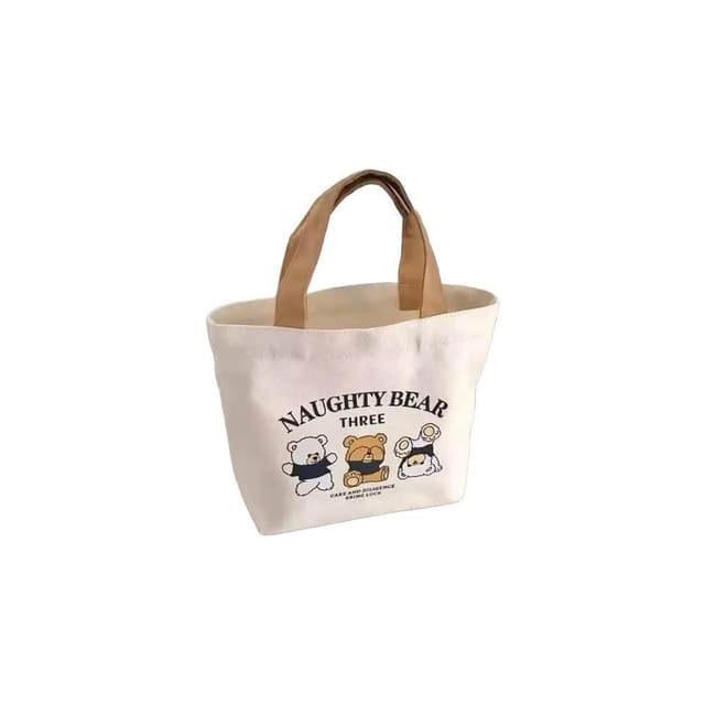 JS購物 手提式小熊收納袋 手提帆布袋 小熊帆布袋 購物袋 便當袋 野餐袋 手提袋 帆布包 小熊 可愛 迷你手袋