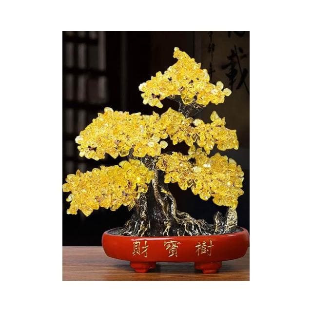 黃水晶發財樹擺件招財搖錢樹客廳玄關酒櫃裝飾品喬遷新居開業禮品