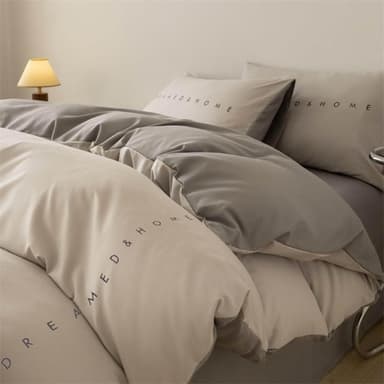 【Arvo Home 蒔桄家居】輕奢感刺繡被套床包組(裸床包 英文字刺繡寢具 親膚床單 床包＋枕套＋被套 質感床包)