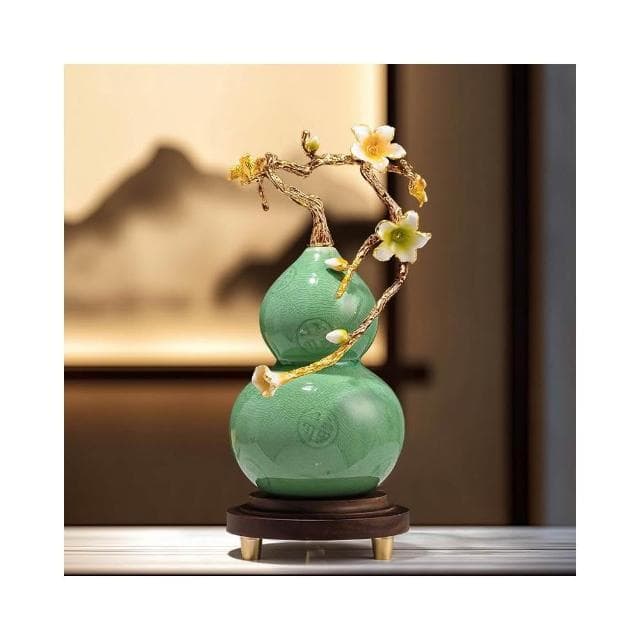 琺瑯彩蘭花葫蘆擺件高檔客廳酒櫃辦公室裝飾品喬遷新居禮品