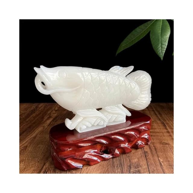 天然玉石金龍魚擺件黃玉白玉招財客廳辦公室裝飾開業喬遷禮品動物