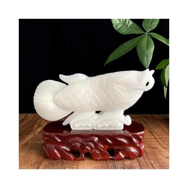 天然玉石金龍魚擺件黃玉白玉招財客廳辦公室裝飾開業喬遷禮品動物