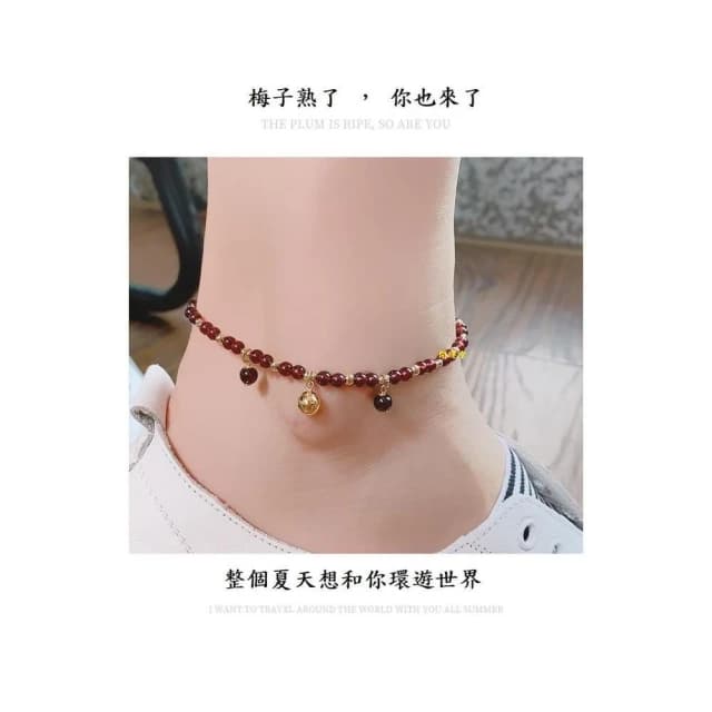 【開運堂】腳鏈 ３ｍｍ石榴石腳鍊女轉運招財健康女士閨蜜禮物水晶腳鏈